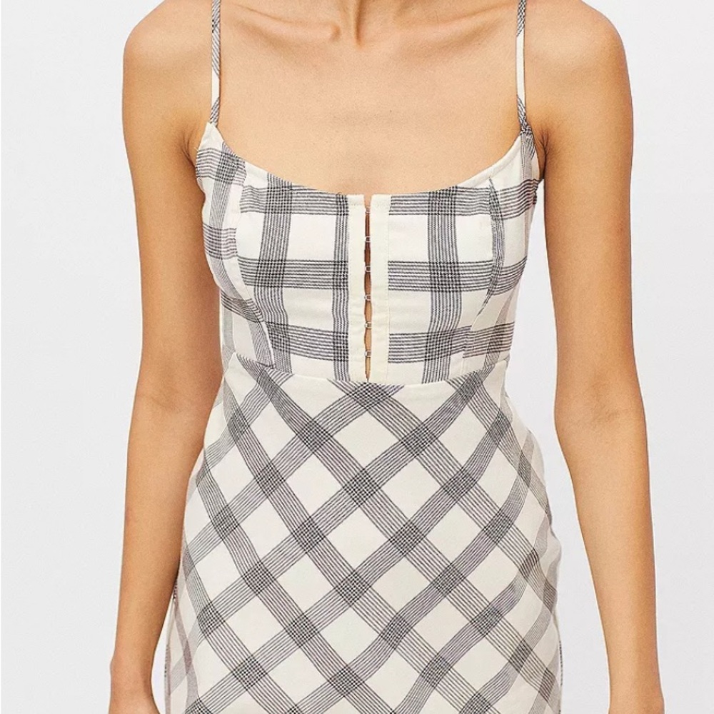Urban Outfitters Cream and Brown Plaid Spaghetti Strap Mini Dress - Picture 5 of 11